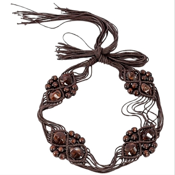 Brown Beaded Tie-Waist Belt - Picture 3 of 5